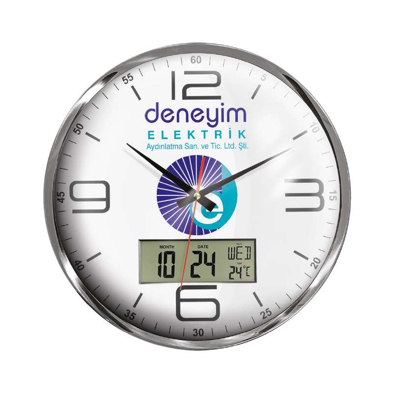 HEKTOR607 KROM METAL DİJİTAL DUVAR SAATİ (350 MM)